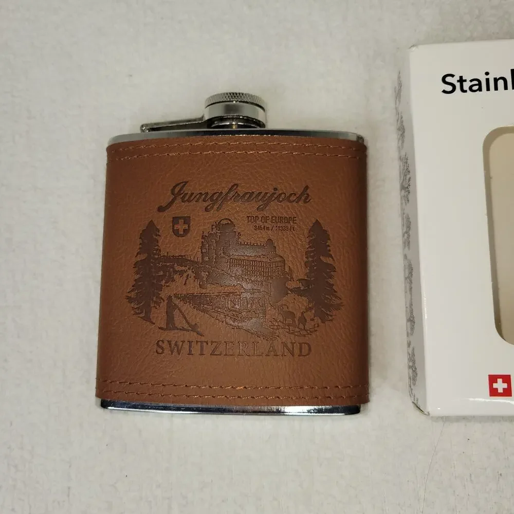 Switzerland Flag Stainless Steel Hip Flask 6oz Alcohol Drinking Travel Carry